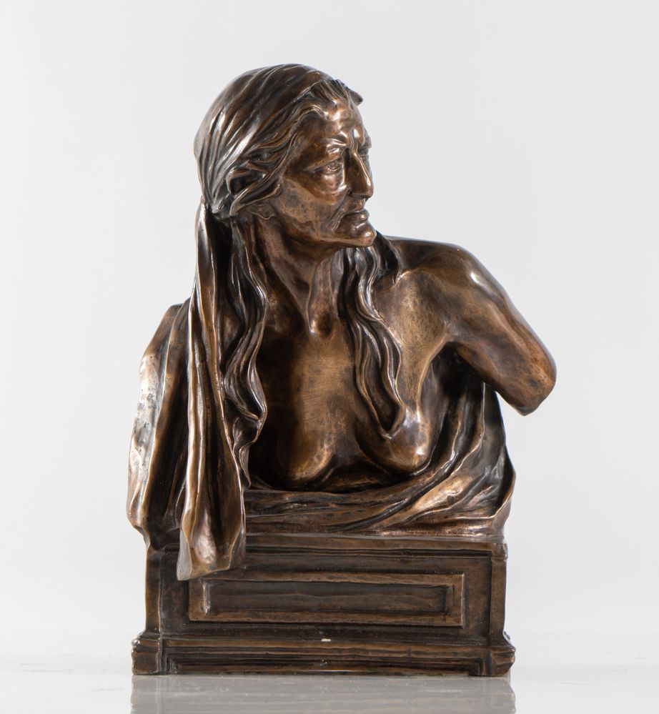 VINCENZO GEMITO (Napoli 1852 - 1929) "Sibilla". Scultura in bronzo a cera persa. Cm 31x23x16. Opera