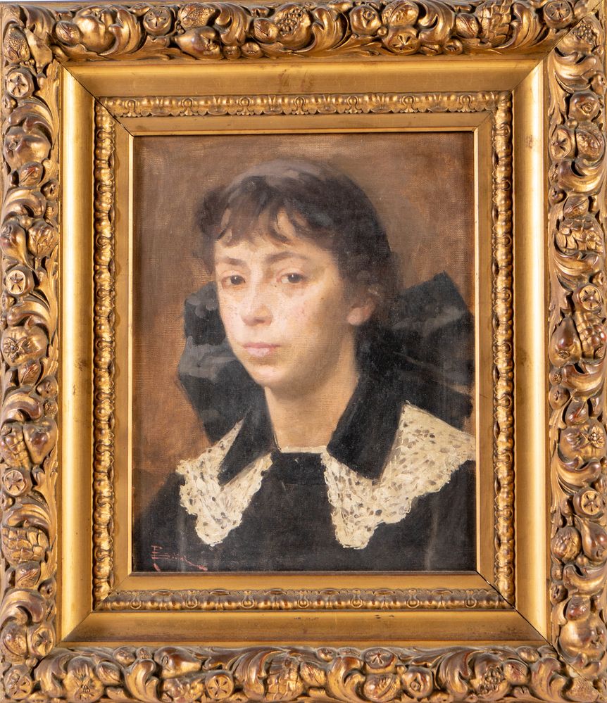 PAOLO BEDINI (Bologna 1844 - 1924) "Ritratto di fanciulla con fiocco nero", 1905-1915 ca. Olio su te - Image 2 of 4