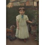 CAMILLO MERLO (1856-1931) "Ritratto di bambina con cavallino", 1893. Olio su tela. Cm 102,5x78,5. Op