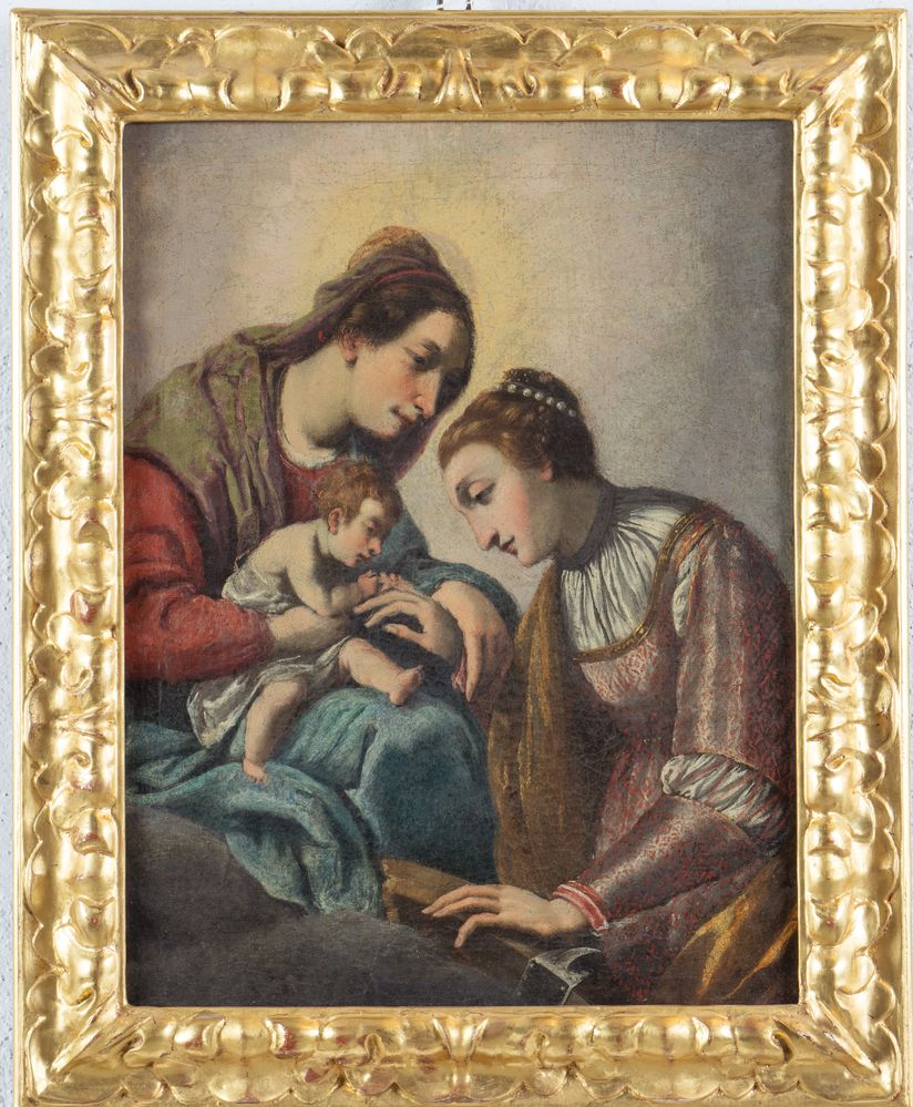 Ambito di Jacopo Vignali, XVII secolo. "Sposalizio mistico di Santa Caterina". Cm 45x36. - Image 2 of 3