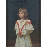 Maestro del XIX secolo. "Bambina con collana di corallo", 1899. Olio su tela. Cm 98x72,5. Reca in ba