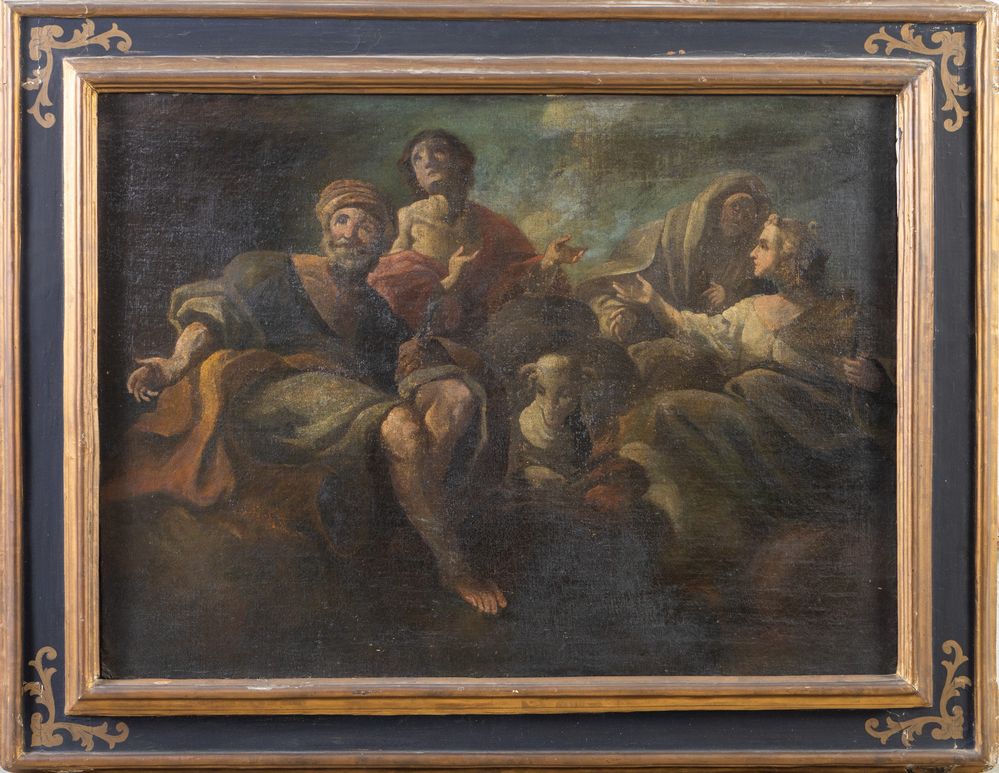Maestro del XVIII secolo. "Scena sacra". Olio su tela. Cm 76x104. Cornice coeva ridorata. (restauri) - Image 2 of 3