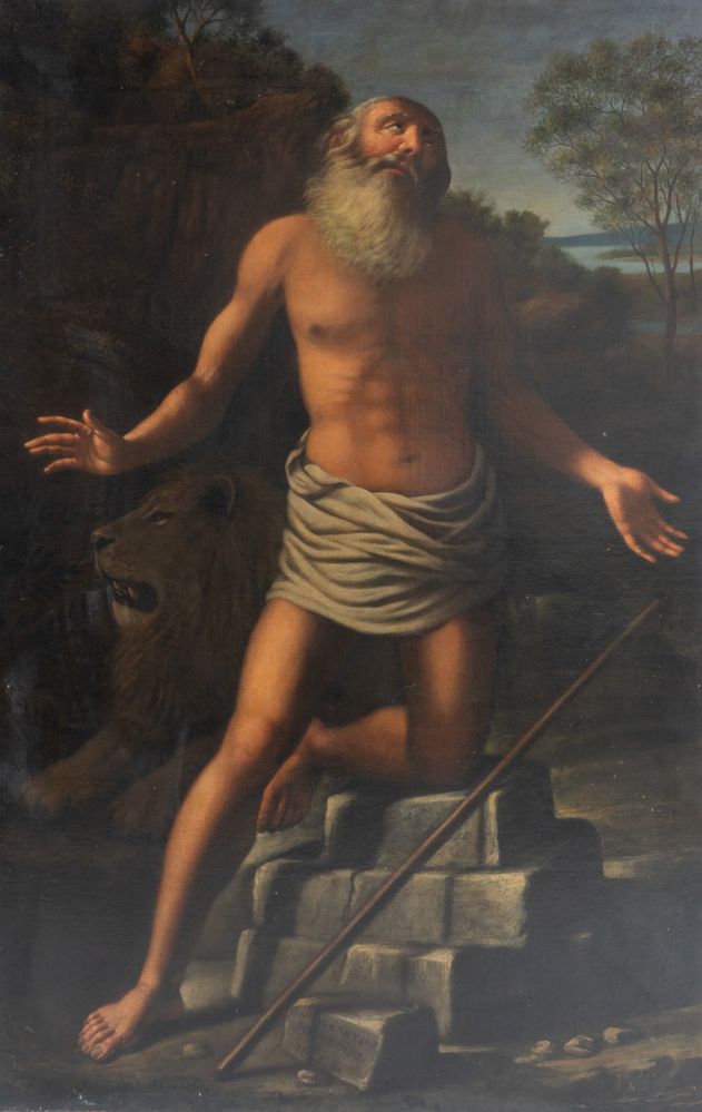 GIOVANNI VENANZI (Pesaro 1628 - 1705). "San Girolamo", 1688. Olio su tela. Cm 194x124. Opera reintel