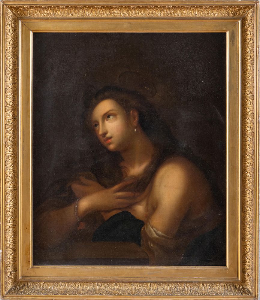 Maestro del XVII secolo. "Maddalena penitente". Olio su tela. Cm 80x63. - Image 2 of 3
