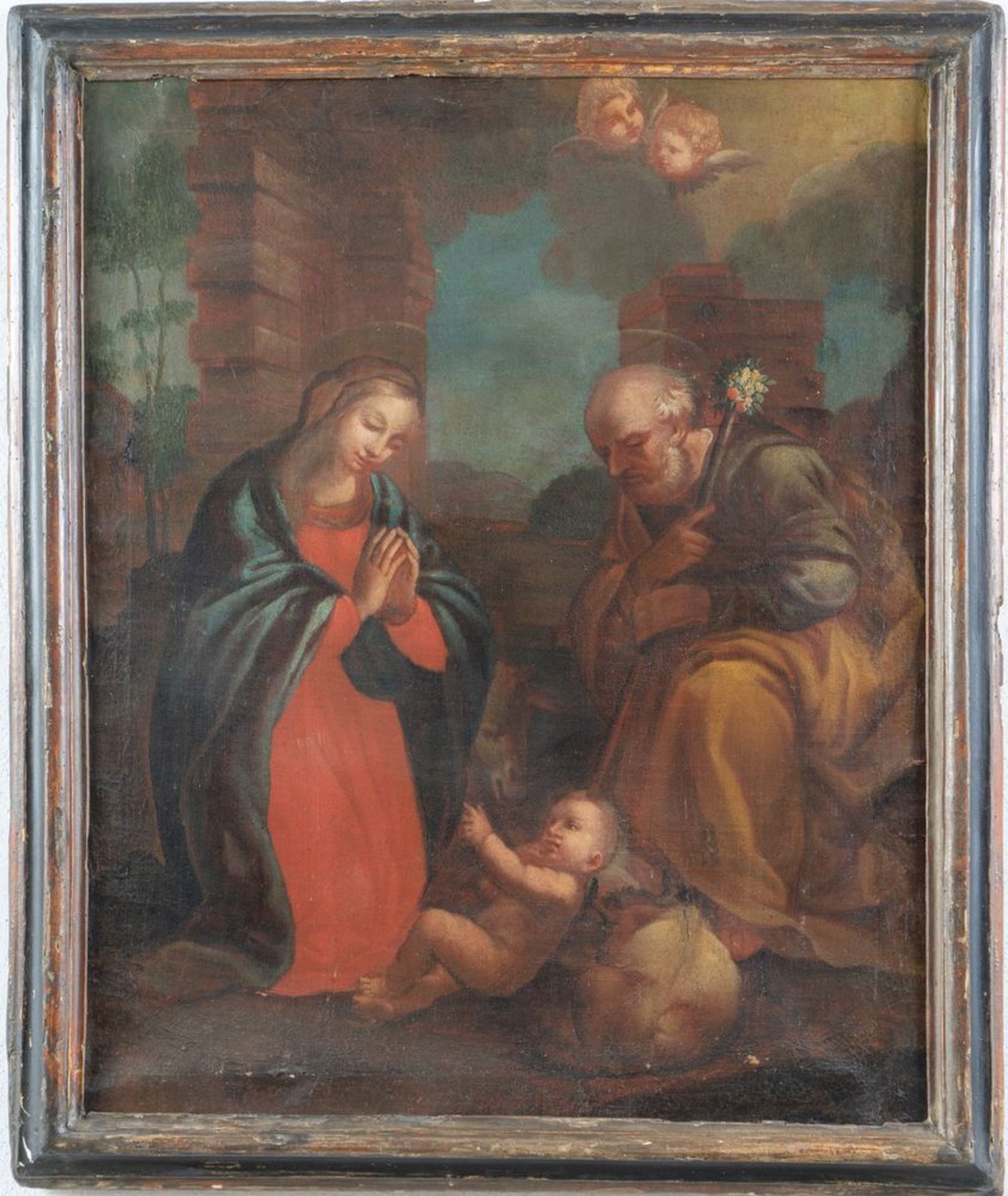 Maestro del XVIII secolo. "Sacra famiglia". Olio su tela. Cm 75x61. - Image 2 of 3
