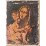Maestro del XX secolo. "Madonna con Bambinoâ€. Incisione dipinta applicata su tavola. Cm 41,5x30.