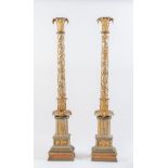 Coppia di colonne in legno intagliato, laccato e dorato. Italia, fine del XVII secolo - inizio del X