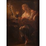 Maestro fiammingo della metÃ  del XVIII secolo. "Maddalena". Olio su tavola. Cm 39,5x29.