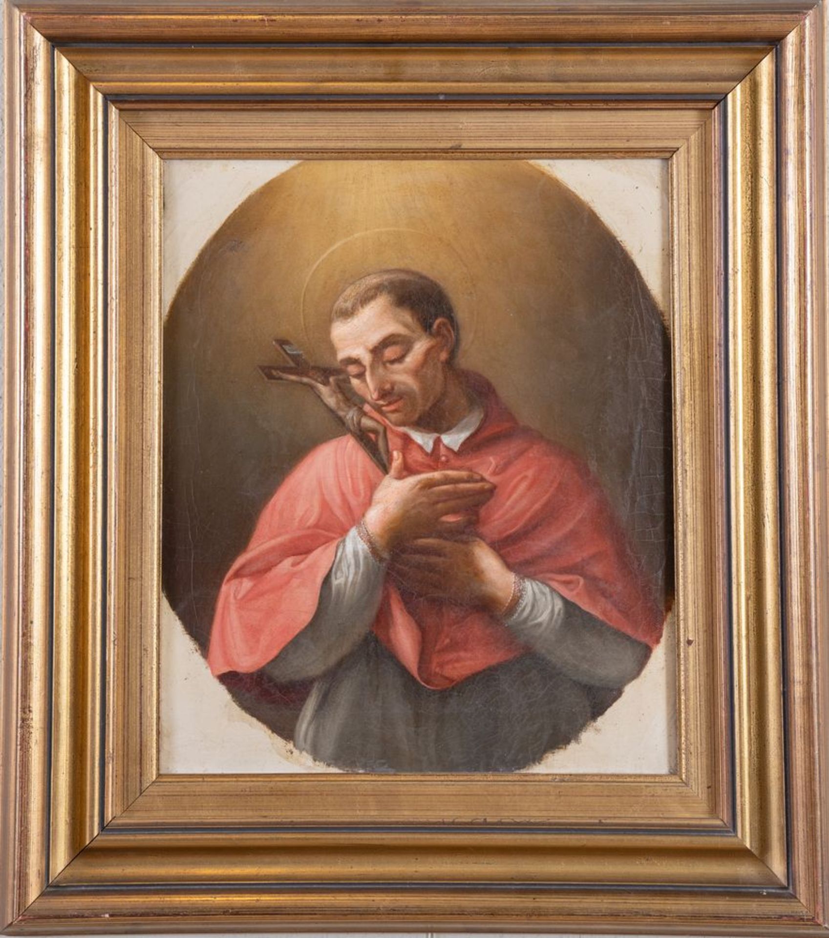 Maestro del XVIII secolo. "San Carlo Borromeoâ€. Olio su tela. Cm 36,5x30,5. - Bild 2 aus 3