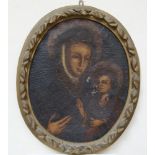 Maestro del XVII secolo. â€œMadonna e bambinoâ€. Olio su tela ovale. Cm 54x43,5. (restauri)