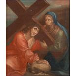 Maestro del XVII secolo. "Cristo portacroce con Maria". Olio su tela. Cm 45x38.