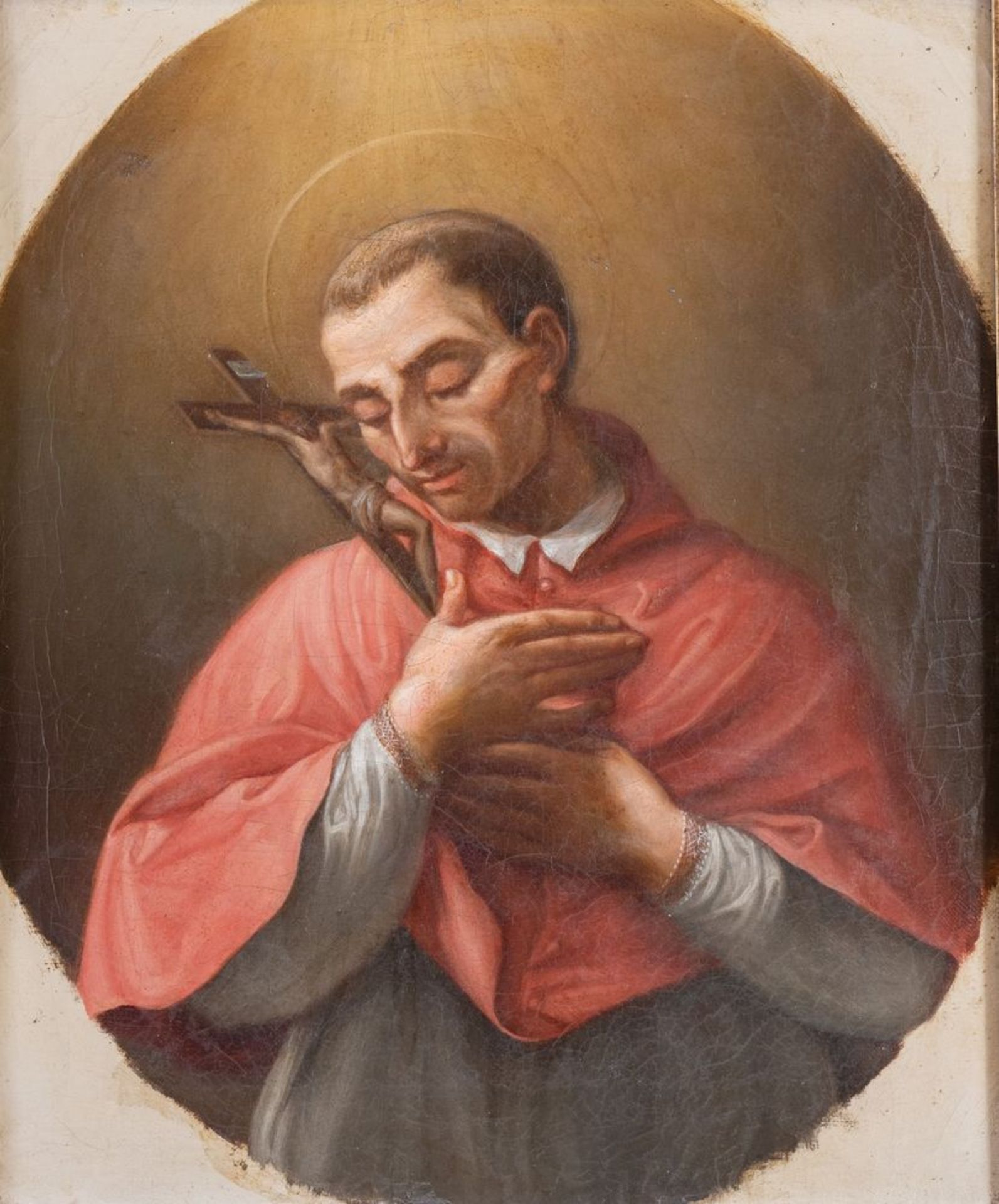 Maestro del XVIII secolo. "San Carlo Borromeoâ€. Olio su tela. Cm 36,5x30,5.