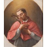 Maestro del XVIII secolo. "San Carlo Borromeoâ€. Olio su tela. Cm 36,5x30,5.