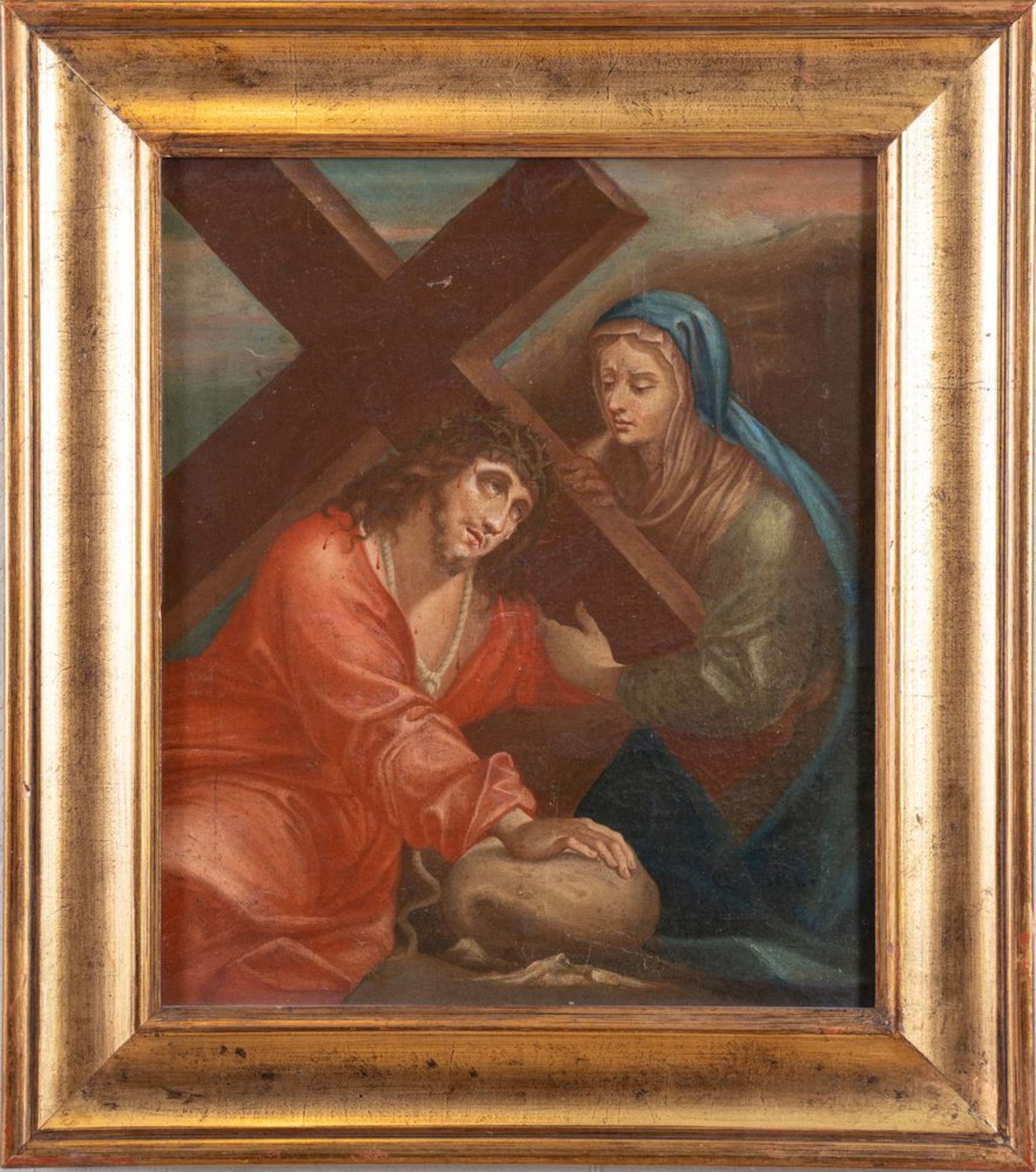 Maestro del XVII secolo. "Cristo portacroce con Maria". Olio su tela. Cm 45x38. - Image 2 of 3