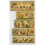 Lotto composto da cinque placce in avorio decorate con scene di vita. Arte orientale, probabilmente