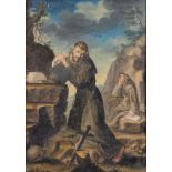 Maestro del XVIII secolo. "San Francesco in estasi". Olio su tela. Cm 72x52.