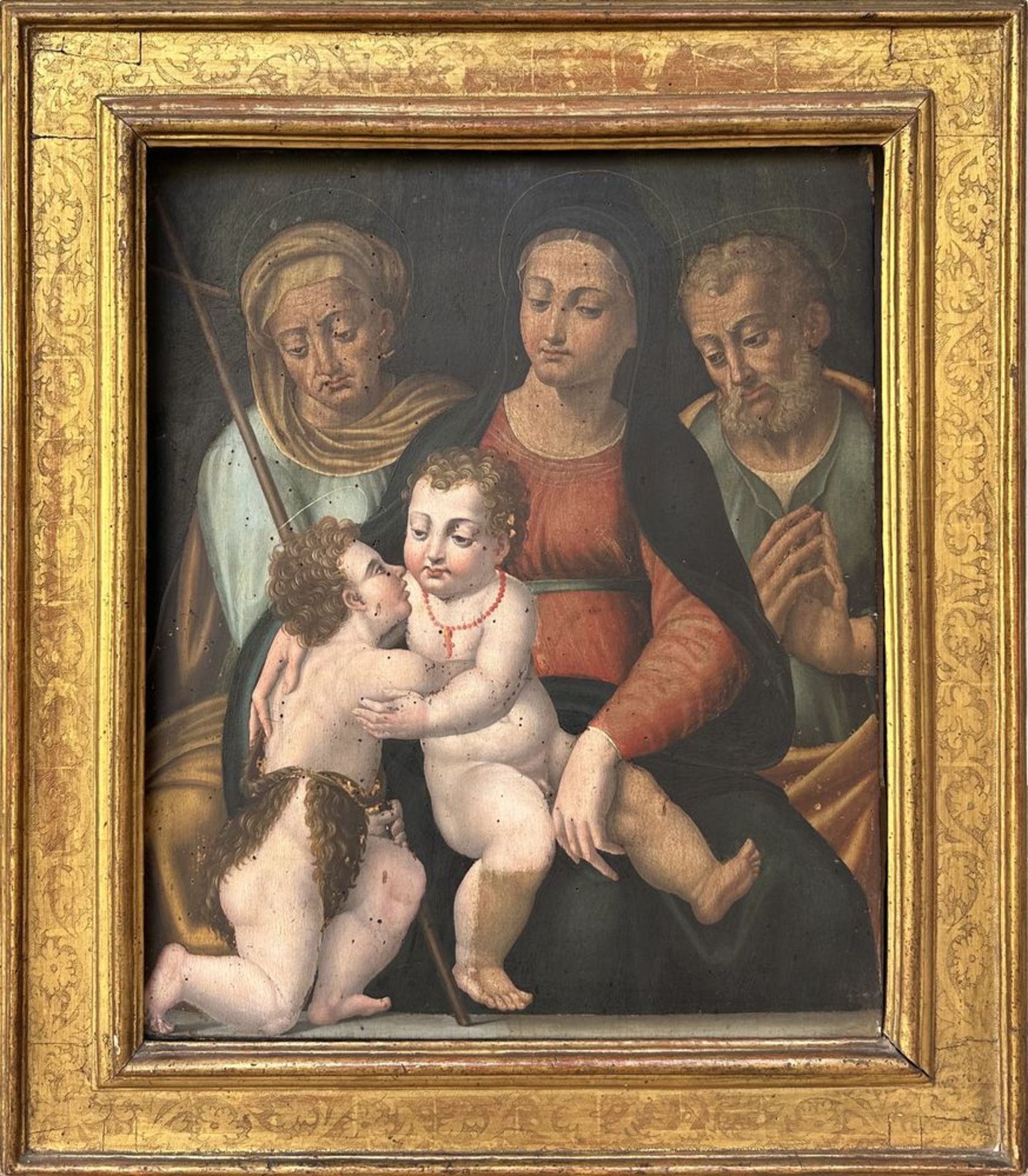 Ambito di Bartolomeo Ramenghi, detto Bagnacavallo, Romagna, XVI secolo. "Sacra conversazione". Olio