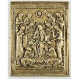 Placca in bronzo, raffigurante Cristo in trono e vari santi. Arte ortodossa, probabilmente russa, XV
