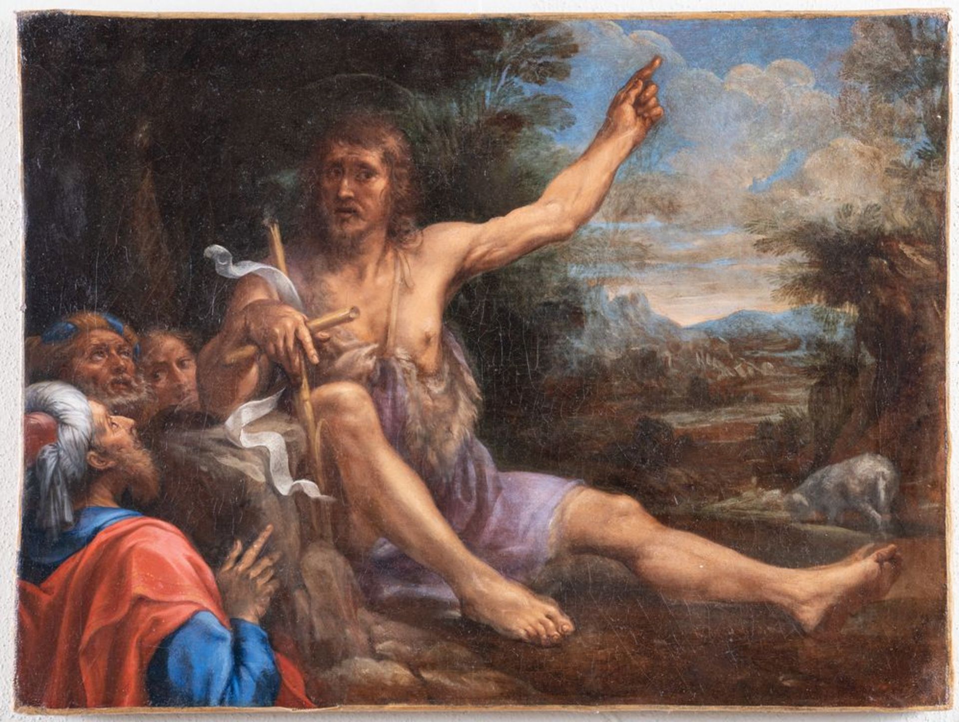 Maestro emiliano del XVII secolo. "San Giovanni Battista". Olio su tela. Cm 48x63,5.
