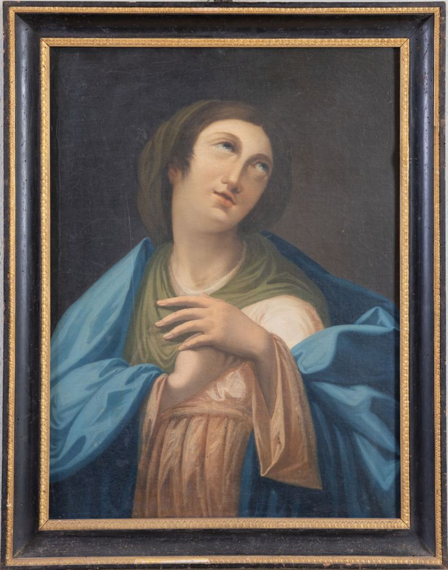 Maestro della fine del XVIII secolo. "Madonna in adorazione". Olio su tela. Cm 73x55,5.  - Bild 2 aus 3