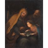 Maestro del XVIII secolo. "Istruzione della Vergine". Olio su tela. Cm 83x67. (restauri)