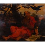 Maestro fiammingo della fine del XVI secolo. "San Giovanni di Patmos". Olio su tavola. Cm 93x110.