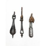 Three wrought iron pull handles. 18.4 - 21.9 - 16.8 cm. Part of the chapter "From the Time of the