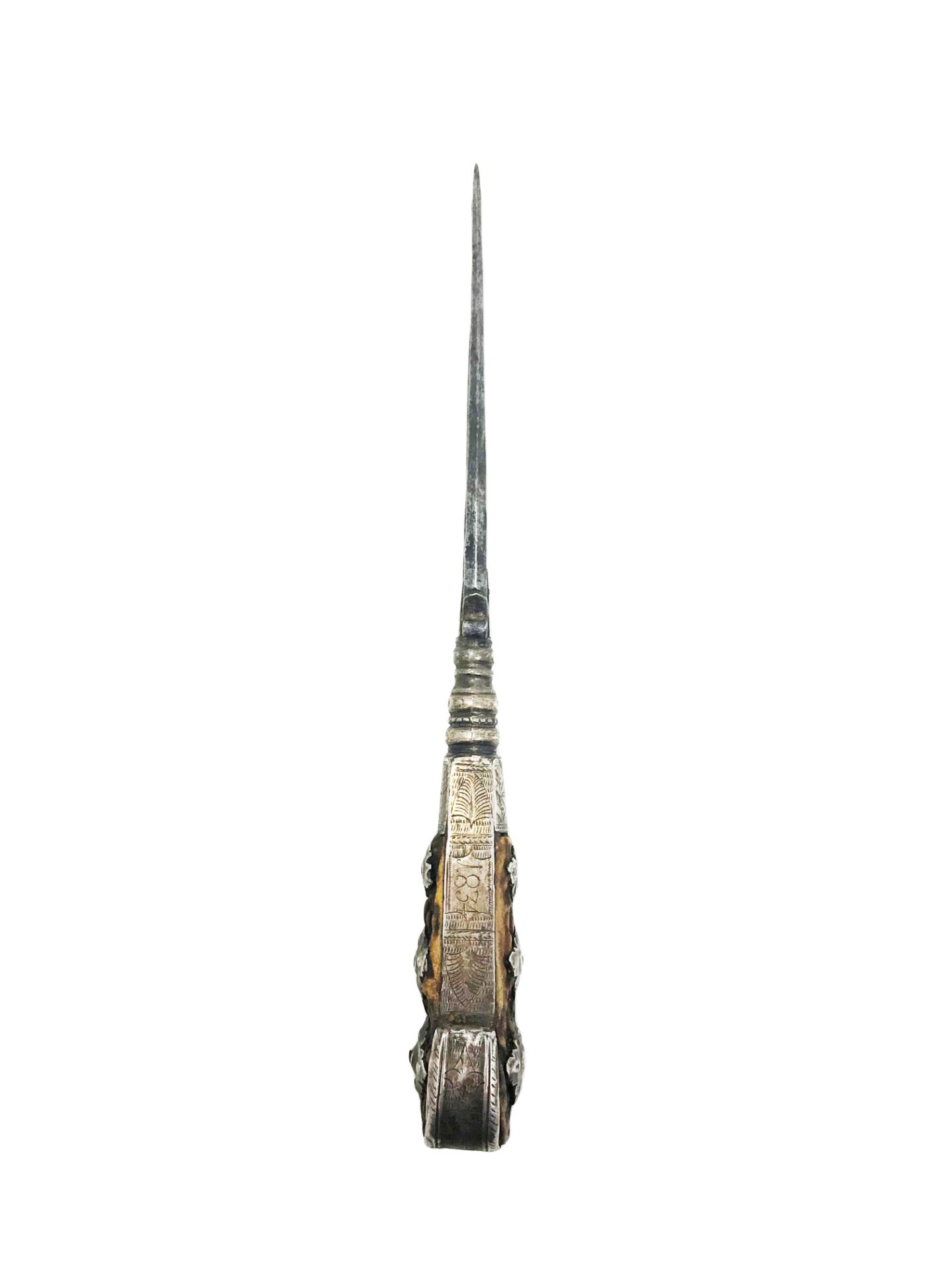 Fork, horn and silver handle, side engraved with the date 183418.3 cm; Gross weight of silver frame: - Image 2 of 3