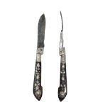 Folding fork (20, 2 cm) and knife (19, 3 cm), horn and metal handles, decorated springsPart of the