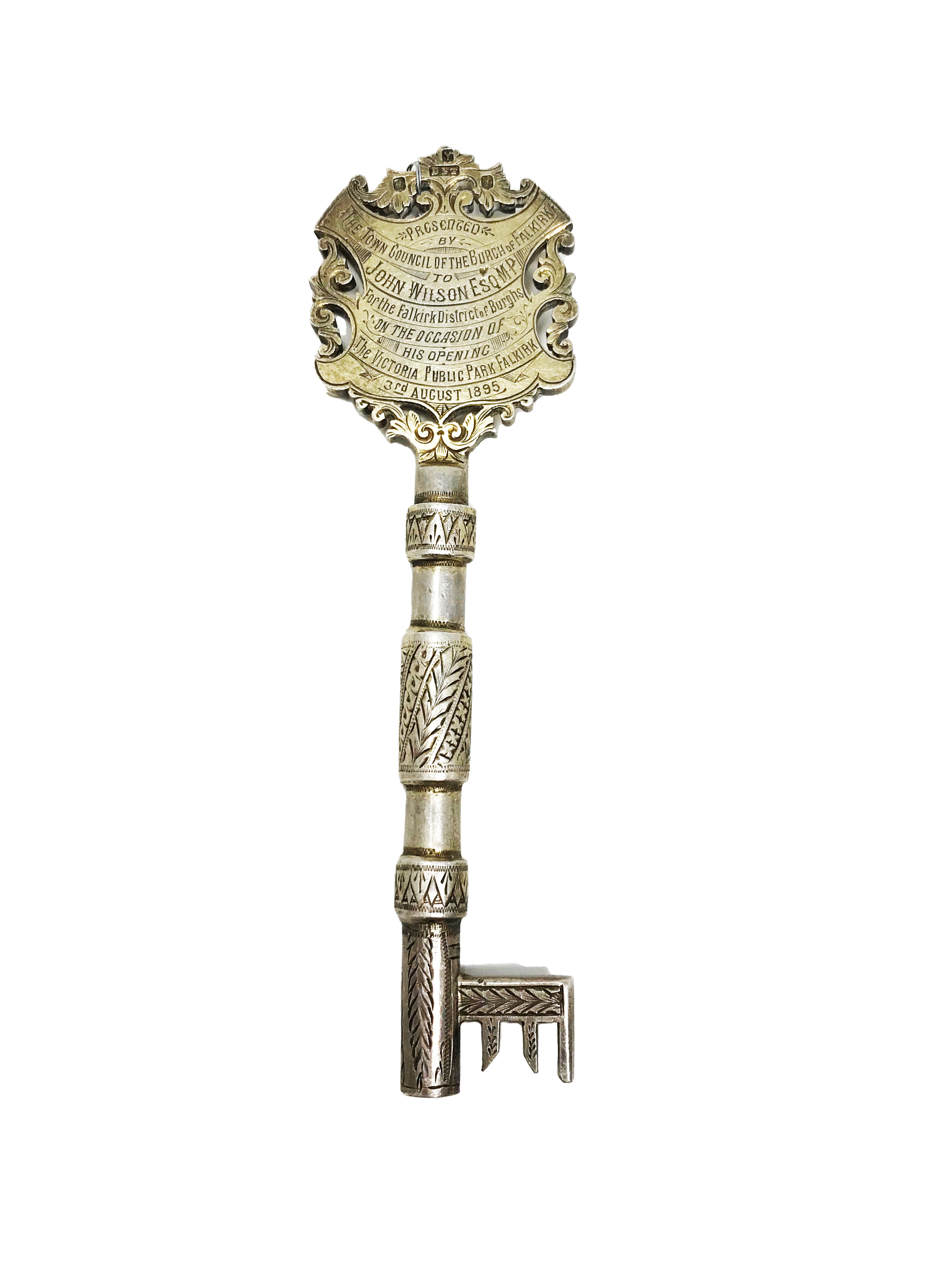 Ceremonial key in silver, partially gilt, the ring engraved with "Presented by the town council of - Bild 4 aus 4