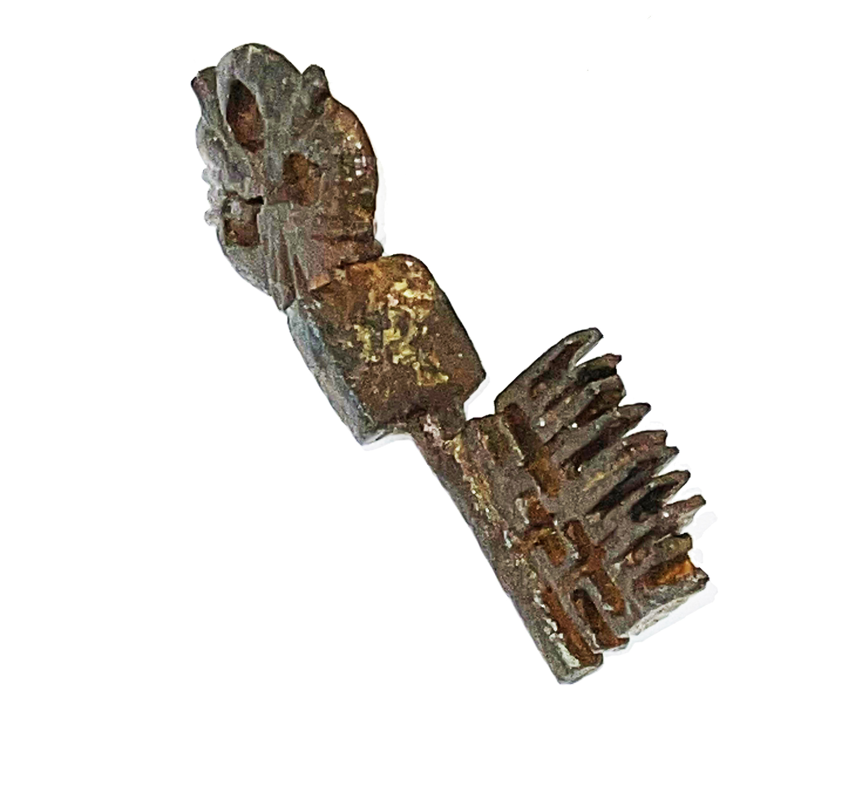 An exceptional gothic iron key, pierced ring, parallelepipedic boss perpendicular to the ring and to - Bild 3 aus 4