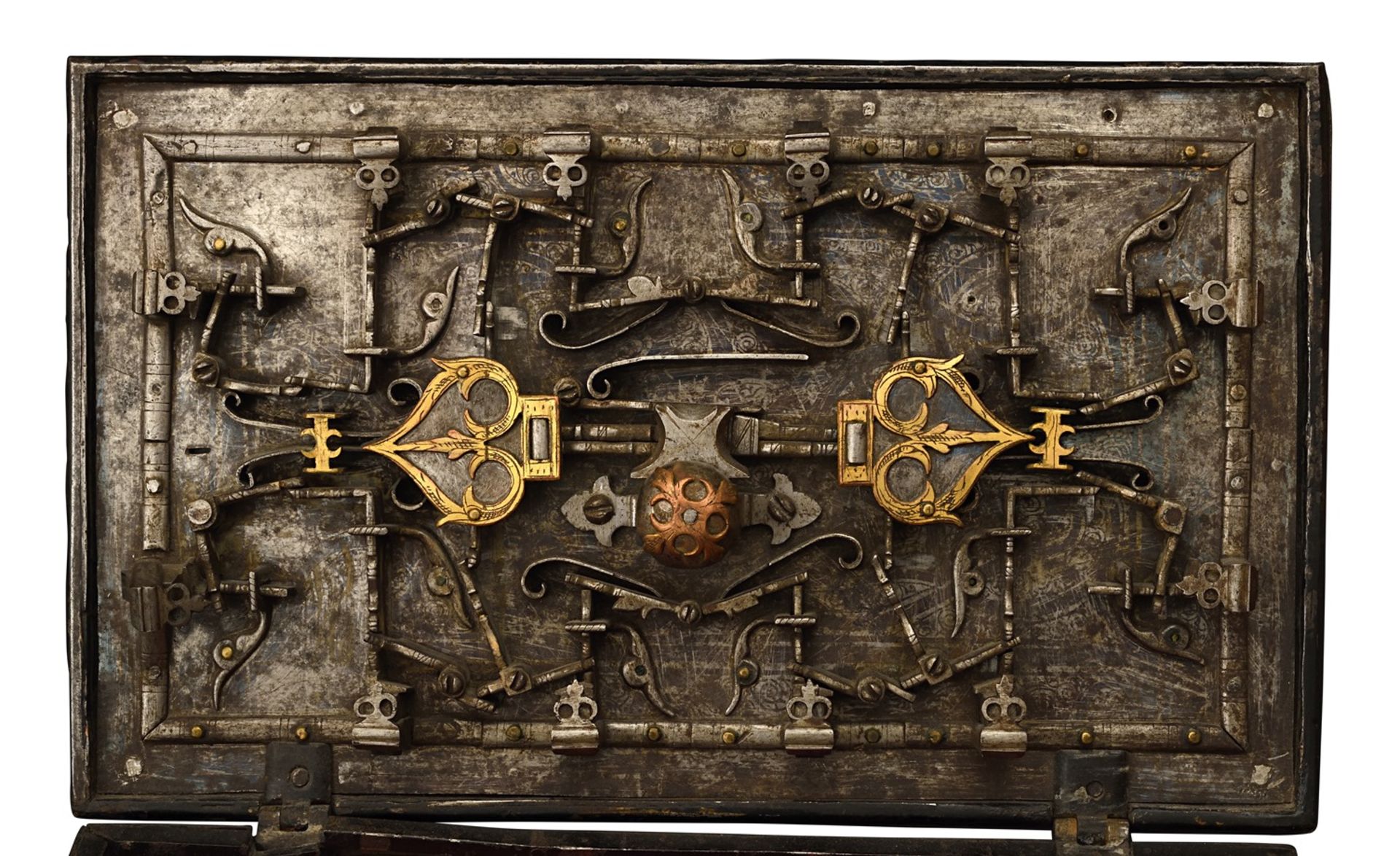 Nuremberg case and keyLock mechanism with twelve bolts Attributed to Michel Mann, of whom this would