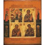 Russian many panels icon with selected saints on borders. - Russia, 18-19th cent. - 31x25 cm.
