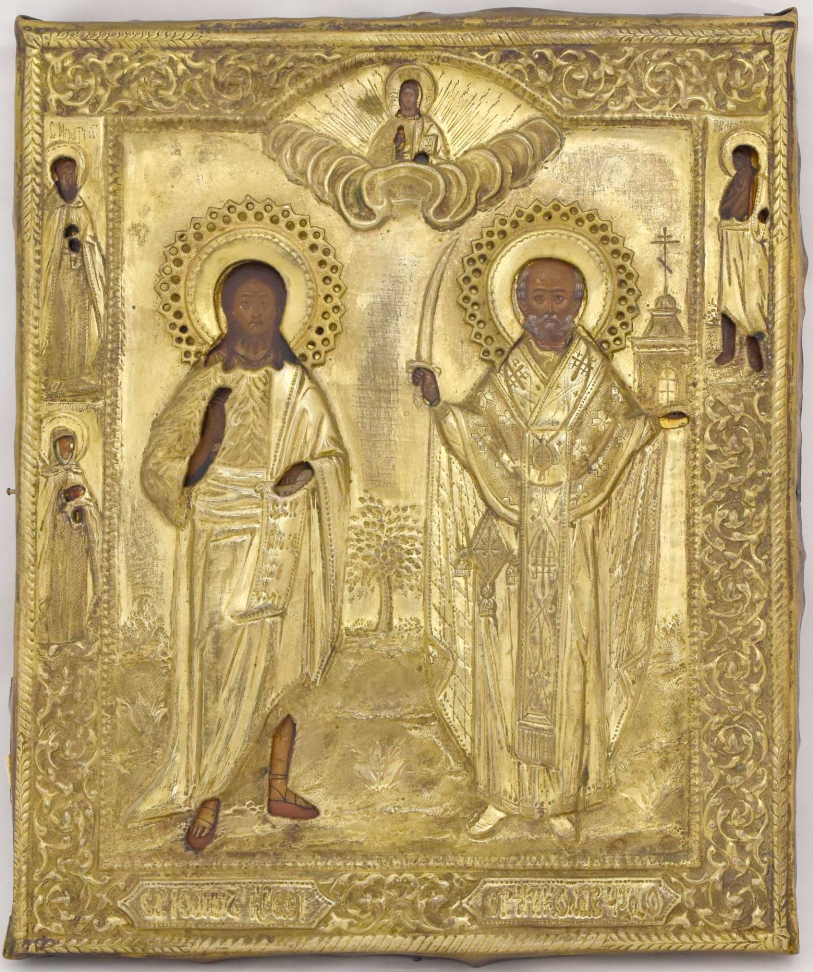 Russian icon "Saint Nicholas of Mozhaysk and Saint John the Forerunner". - Russia, 19th cent. - 32,5