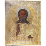 Russian icon "Christ the Almighty", silver oklad. - Russia, 19th cent. - 18x14 cm.