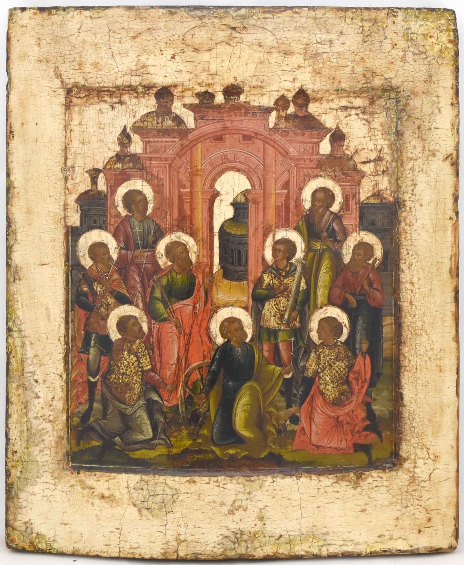 [Rare]. Russian icon "Nine Martyrs of Kyzikos". - Russia, 18th century. - 30,5x25,5 cm.