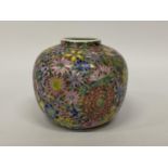 A 1970'S CHINESE MILLE FLEURS OVOID FORM VASE, HEIGHT 12.5CM
