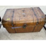 A PAINTED METALWARE TRAVELING TRUNK