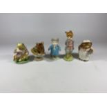 A GROUP OF FIVE BESWICK BEATRIX POTTER FIGURES -JEREMY FISHER, APPLEY DAPPLY, TOM KITTEN, FOXY