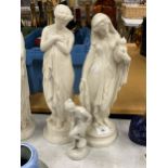 A GROUP OF THREE 19TH CENTURY PARIAN WARE FIGURES, TALLEST 38CM