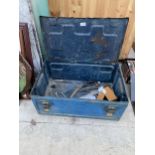 A METAL TOOL CHEST AND AN ASSORTMENT OF TOOLS TO INCLUDE SPANNERS AND SNIPS ETC