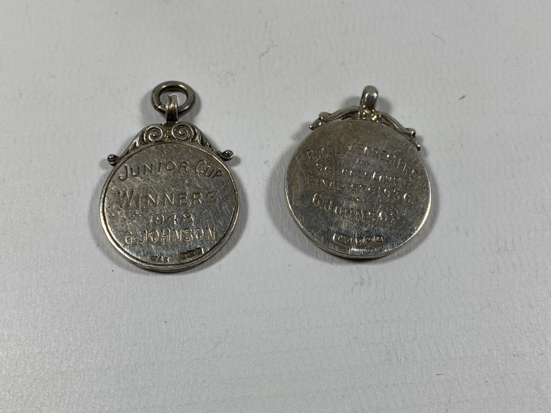 TWO HALLMARKED SILVER WATCH CHAIN FOBS - Image 2 of 2