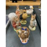 SIX BESWICK BEATRIX POTTER FIGURES TO INCLUDE APPLEY DAPPLY, TIMMY TIPTOES, JOHNNY TOWNMOUSE,
