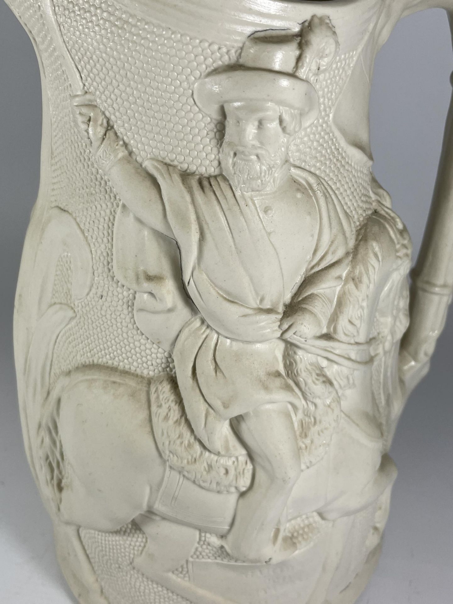A LARGE PARIAN STYLE POTTERY JUG OF A MAN ON HORSEBACK, HEIGHT 31CM - Image 2 of 4