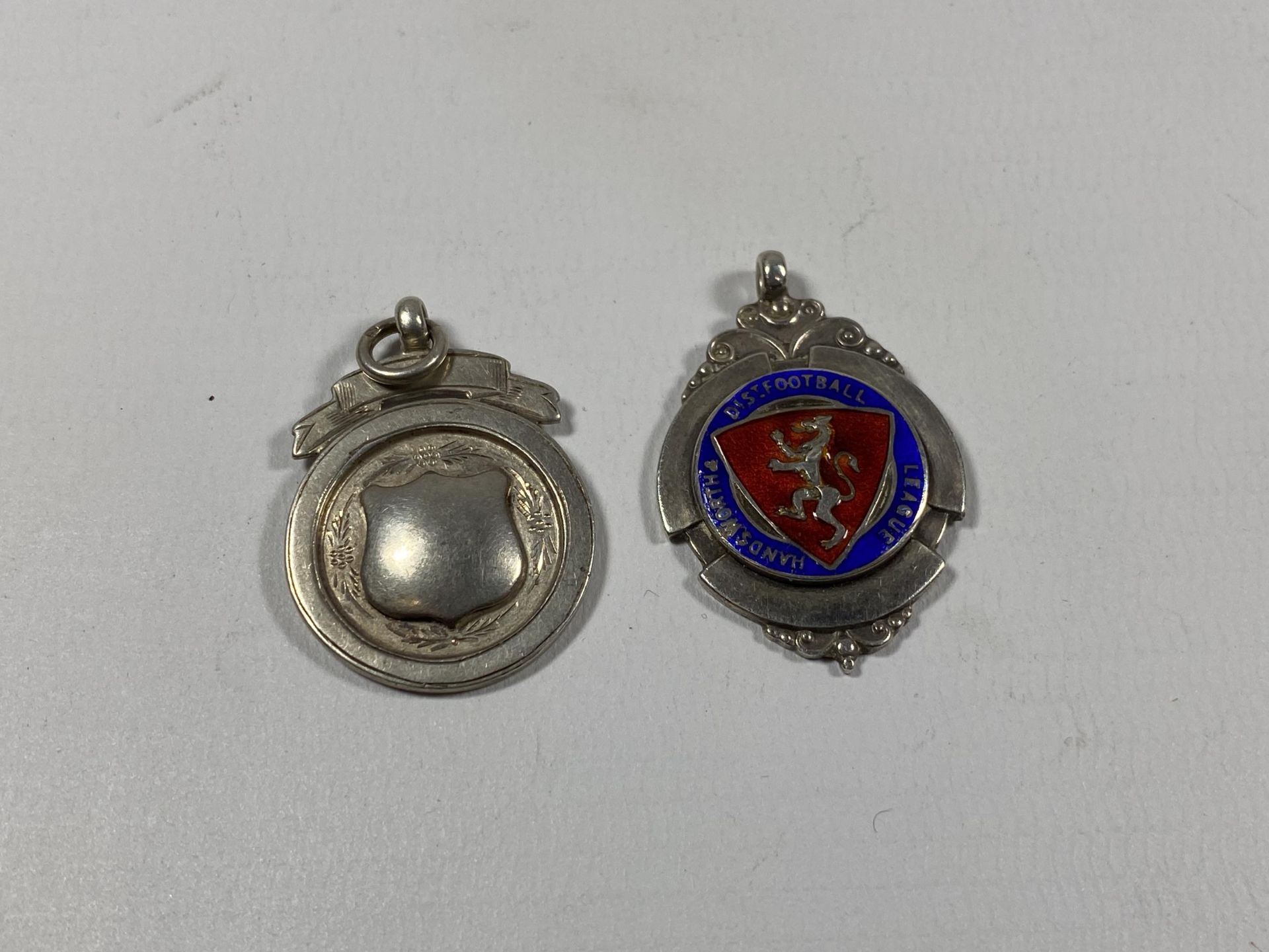 TWO SILVER WATCH CHAIN FOBS