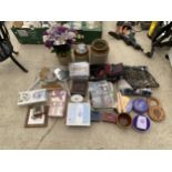 AN ASSORTMENT OF ITEMS TO INCLUDE HAND HELD FAN, CANDLES, BELTS AND VAITY MIRROR ETC