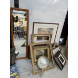 AN ASSORTMENT OF FRAMED PRINTS, PICTURES AND MIRRORS ETC