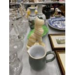 TWO ORIENTAL STYLE VASES WITH PEACOCK DESIGN, A CARLTON WARE LEAF DISH WITH TOMATOES DECORATION,