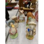 FIVE BESWICK BEATRIX POTTER FIGURES TO INCLUDE AMIABLE GUINEA PIG, JEMIMA PUDDLEDUCK, SQUIRREL