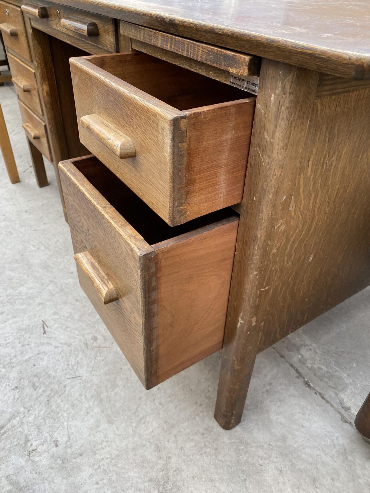 AN OAK TWIN PEDESTAL DESK, 54X30" - Image 4 of 4